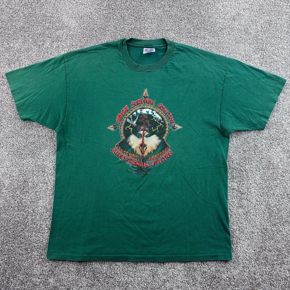 Vintage Pearl Jam Apache Survival Coalition Shirt Mens XL‎ Green Rock Band Music